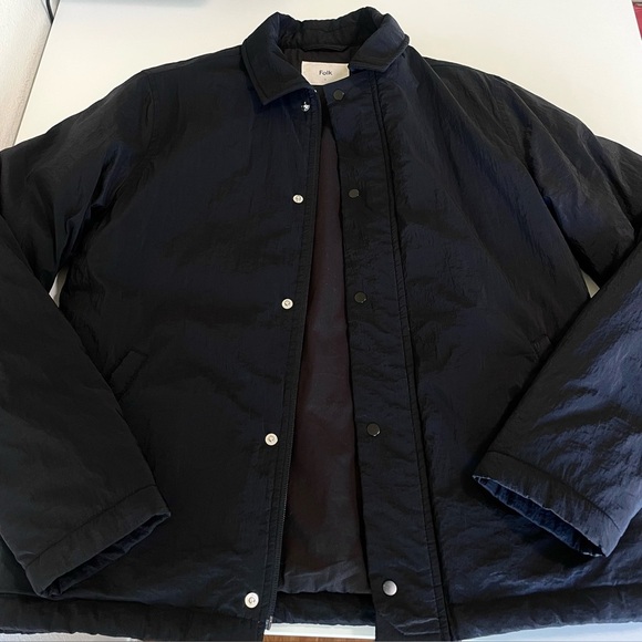 Folk Wadded Pebble Jacket Japanese Nylon Snap Zip Front Black Men’s XS - Picture 10 of 16